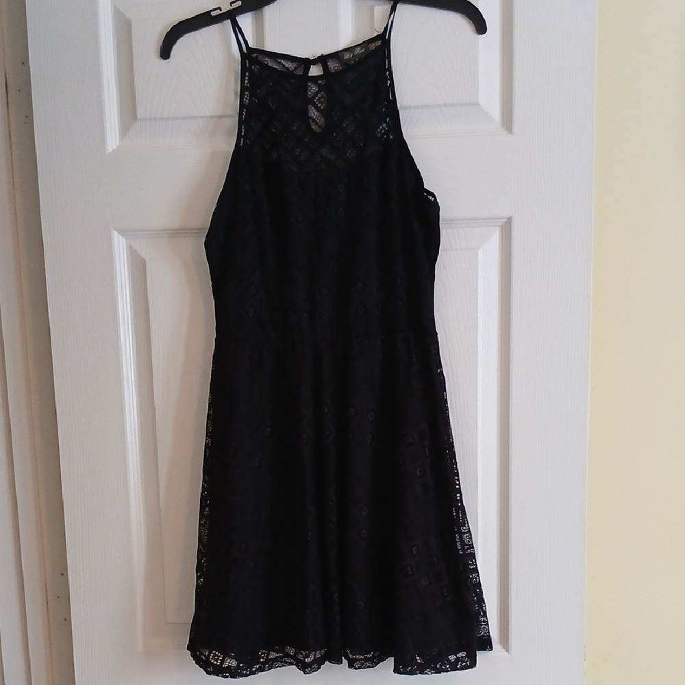 Lily Rose Lace Halter Black Sundress Junior's Medium